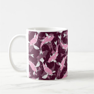 Caneca De Café Padrão rosa e roxo - Peixe Koi
