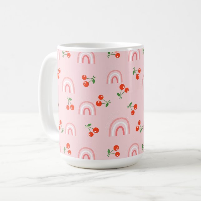 Caneca De Café Padrão Rosa Rainbow Cherry (Frente Esquerda)