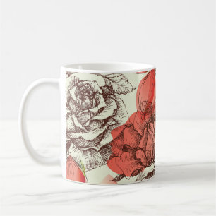 Caneca De Café Padrão Rosa vermelha do Estilo Retroativo