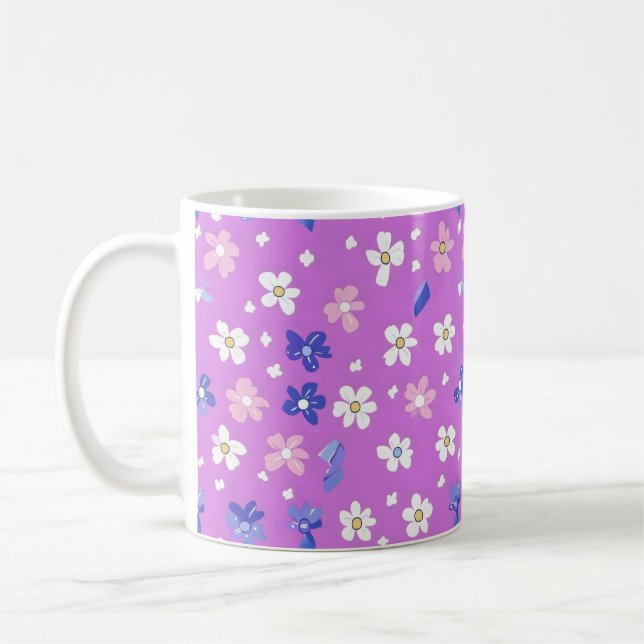 Caneca De Café Padrão Roxo da Flor Cuta (Esquerda)