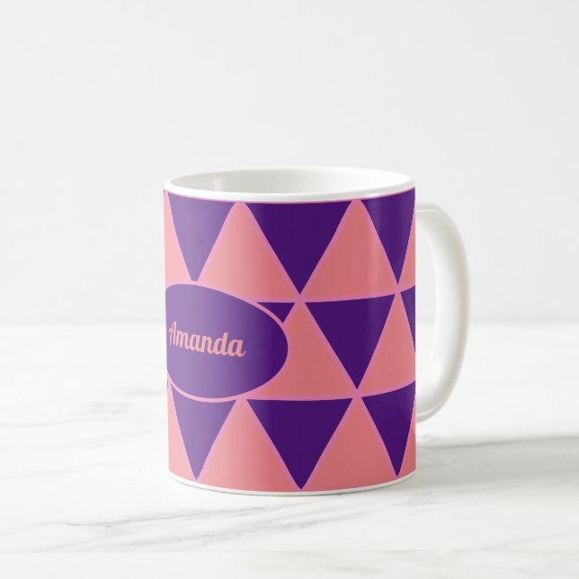 Caneca De Café Padrão roxo roxo de gráfico triangular com nome (Frente Esquerda)