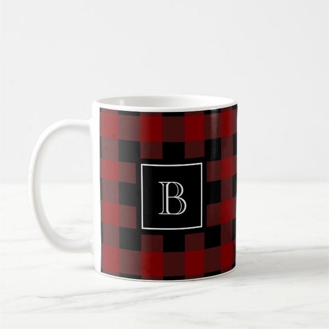 Caneca De Café Padrão Rustic Lumberjack Xadrez Monograma Inicial (Esquerda)