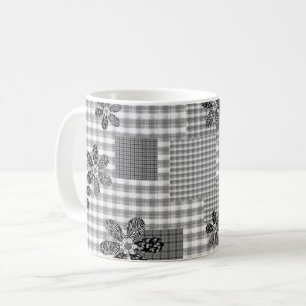 Caneca De Café Padrão rústico de retalhos preto e branco retrô