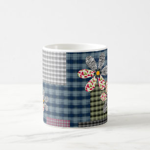 Caneca De Café Padrão rústico retrô de retalhos multicoloridos