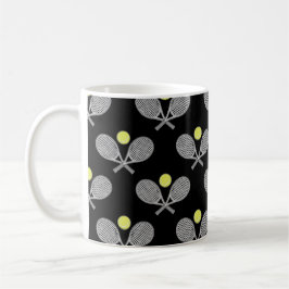Caneca De Café Padrão Seamless de Tênis - Raquete e Bola em Preto