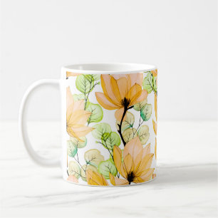 Caneca De Café Padrão sem costura aquarela com flores magnólias
