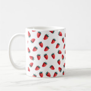 Caneca De Café Padrão sem costura aquarela com morangos