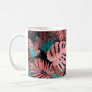 Caneca De Café Padrão sem costura aquarela com plantas tropicais