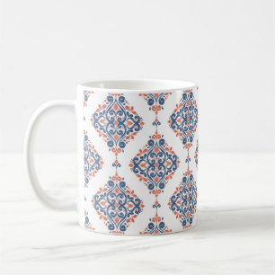 Caneca De Café Padrão sem costura azul e laranja ornamental. Vin