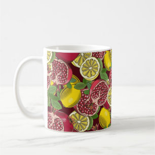 Caneca De Café Padrão sem costura colorido com romãs e lem