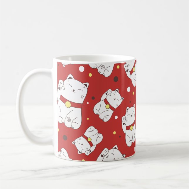 Caneca De Café Padrão sem costura com a mão de um gato Maneki-Nek (Esquerda)