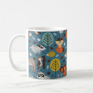 Caneca De Café Padrão sem costura com animais da floresta em fund
