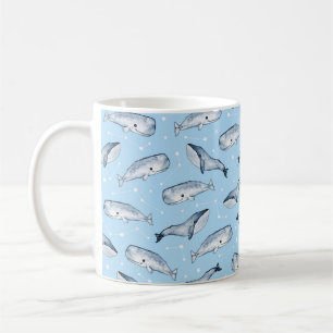 Caneca De Café Padrão sem costura com baleias e estrelas bonitas
