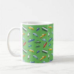 Caneca De Café Padrão sem costura com bonitos carros desenhados 