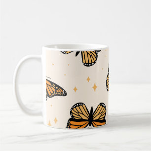 Caneca De Café Padrão sem costura com borboletas monarcas. Contem