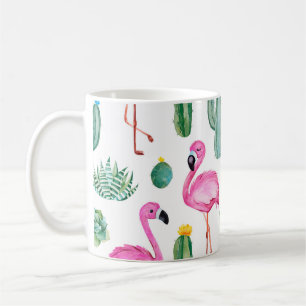 Caneca De Café Padrão sem costura com cacto de aquarela verde, ta