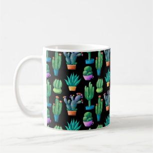 Caneca De Café Padrão sem costura com cactos coloridos agudos, a
