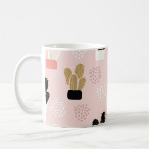 Caneca De Café Padrão sem costura com cactus suculentos folhas