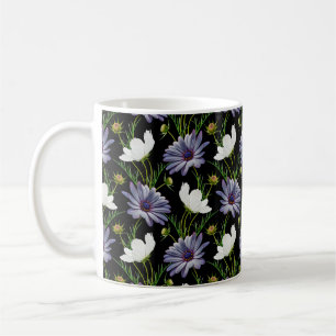 Caneca De Café Padrão sem costura com cosmos brancos e margarida