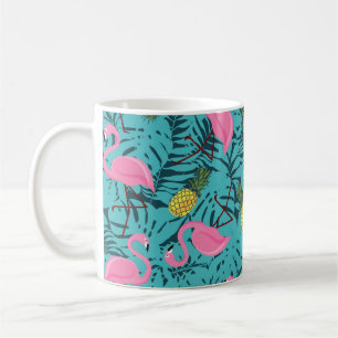Caneca De Café Padrão sem costura com flamingos cor-de-rosa e co