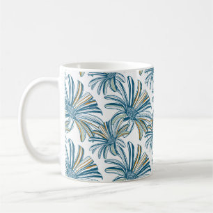Caneca De Café Padrão sem costura com flores de gerbera. Vintage 