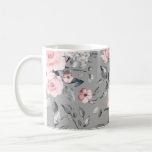 Caneca De Café Padrão sem costura com flores e folhas de primaver