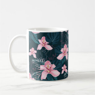Caneca De Café Padrão sem costura com flores Orquídea, retrato