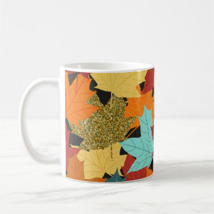 Caneca De Café Padrão sem costura com folhas de carapaça. ilust