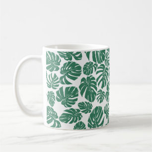 Caneca De Café Padrão sem costura com folhas de Monstera. Decora