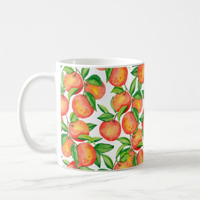 Caneca De Café Padrão sem costura com fruta de tangerina e (Esquerda)