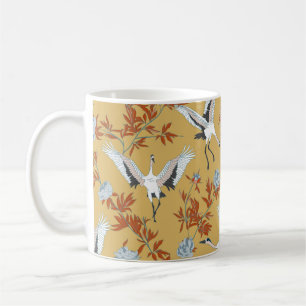 Caneca De Café Padrão sem costura com gruas brancas japonesas e