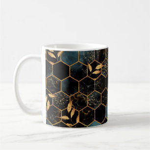 Caneca De Café Padrão sem costura com hexágono mármore e ouro