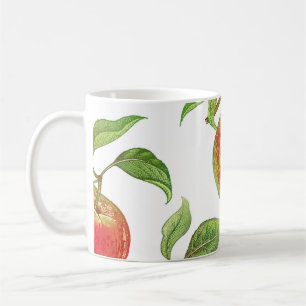 Caneca De Café Padrão sem costura com maçãs vermelhas. Vintag rea