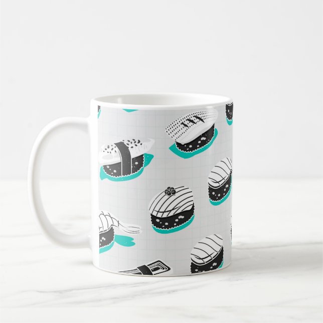 Caneca De Café Padrão sem costura com nigiri sushi (Esquerda)