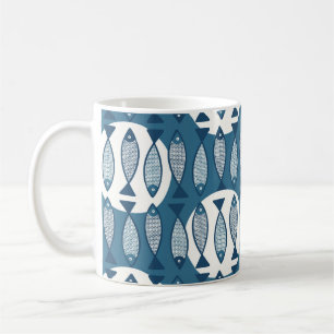 Caneca De Café Padrão sem costura com peixe azul inspirado no sc