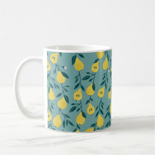 Caneca De Café Padrão sem costura com pera amarela. Fruta