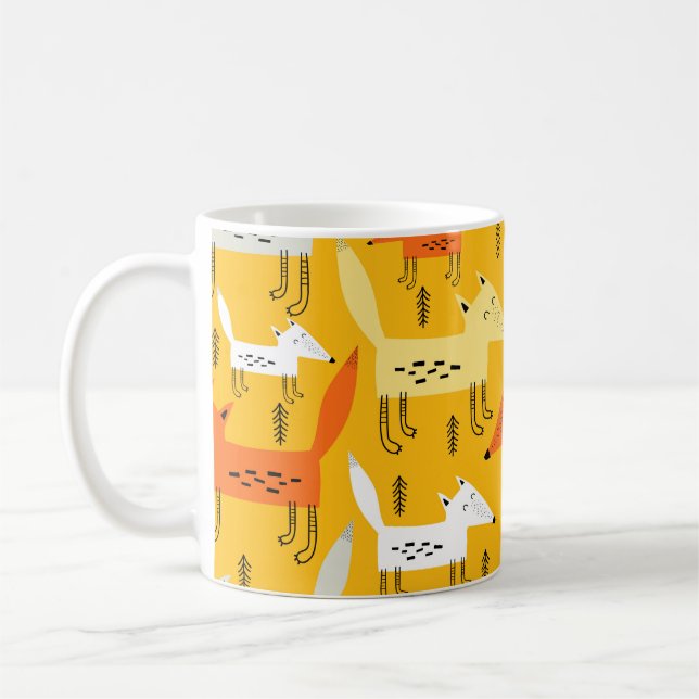 Caneca De Café Padrão sem costura com raposas de cartoon, element (Esquerda)