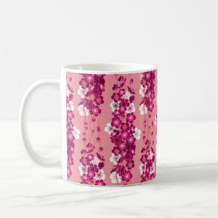 Caneca De Café Padrão sem costura com rosas cor-de-rosa