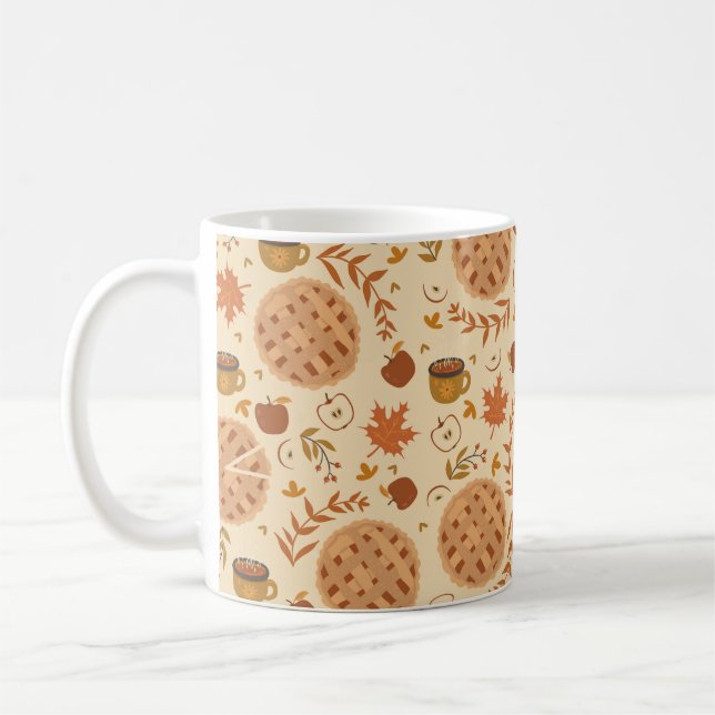 Caneca De Café Padrão sem costura com torta de maçã, maçãs e cane (Esquerda)