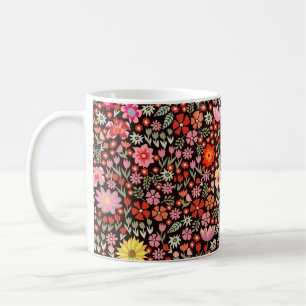 Caneca De Café Padrão sem costura com tulipas de girassóis