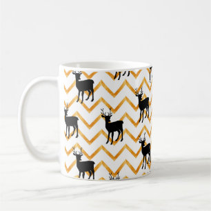 Caneca De Café Padrão sem costura com veado preto e textura dour