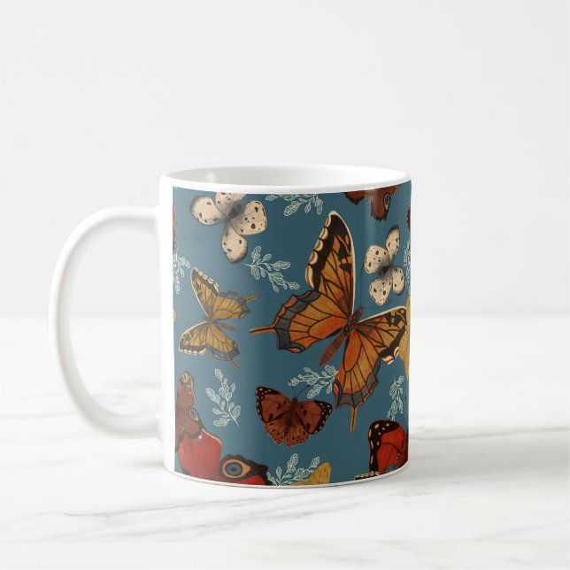Caneca De Café padrão sem costura da borboleta azul (Esquerda)