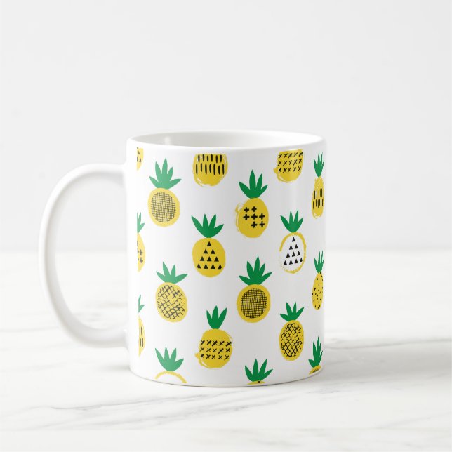 Caneca De Café Padrão sem costura de abacaxi. Design.  (Esquerda)