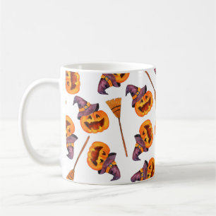 Caneca De Café Padrão sem costura de aquarela feliz halloween ho