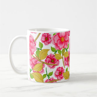 Caneca De Café Padrão sem costura de aquarelas com flores. Vintag