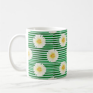 Caneca De Café Padrão sem costura de aquarelas e faixas verdes,
