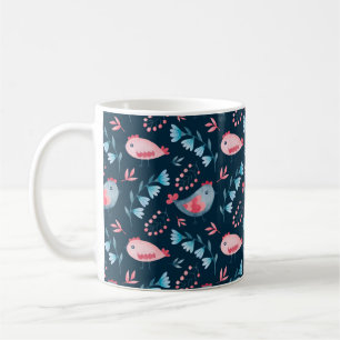Caneca De Café Padrão sem costura de cor d'água de flores de fr