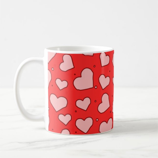 Caneca De Café Padrão Sem Costura de Corações  (Esquerda)