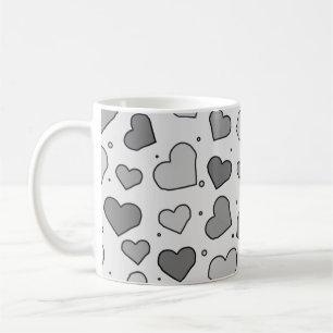 Caneca De Café Padrão Sem Costura de Corações - Tons Cinza