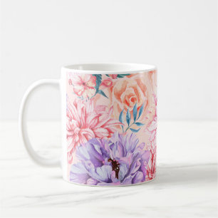Caneca De Café Padrão sem costura de crisântemo, rosa, pedônia e